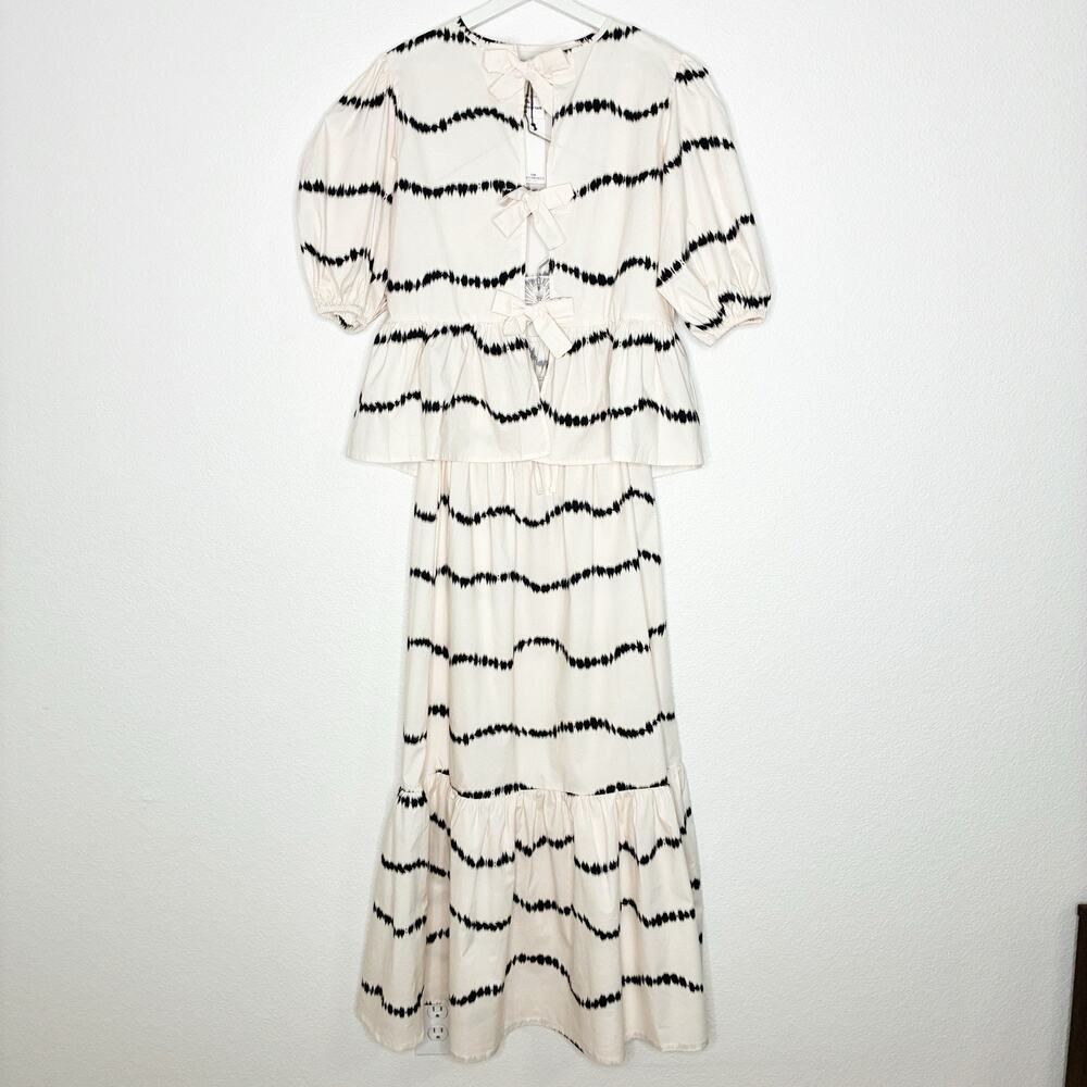 The Lulo Project Orchid Beige Waves Tie Front Blouse and Skirt Set M NWT - Picture 2 of 16